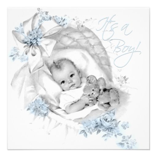 Blue Bassinet Vintage Baby Boy Shower Invitation