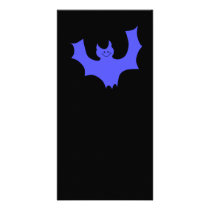 Blue Bat Cartoon. Black background. Photo Card