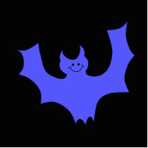 Blue Bat Cartoon. Black background. Cut Out