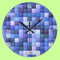 Blue Bathroom Tile Squares pattern wall clocks