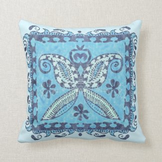 Blue Batik Absract Butterfly Throw Pillow