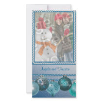 Blue Baubles Photo Holiday Card Picture Card
