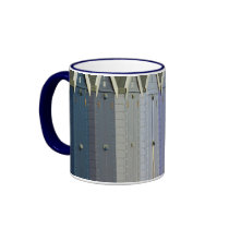 Blue beach huts mug