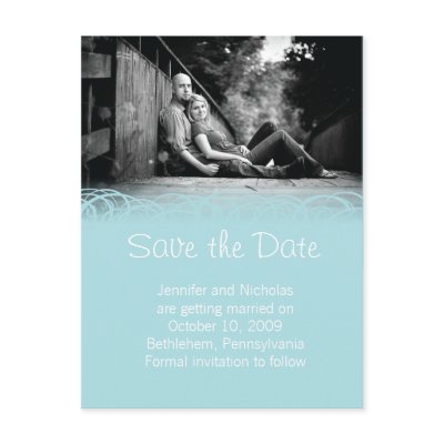 Blue &amp; Beautiful Swirl Save the Date Announcement Postcard