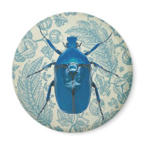 Blue Beetle on Feathery Blue Leaves Magnets