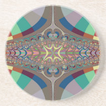 Blue Beige Ladder Fractal Drink Coaster