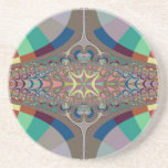 Blue Beige Ladder Fractal Drink Coaster