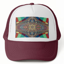 Blue Beige Ladder Fractal Trucker Hats