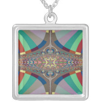 Blue Beige Ladder Fractal Custom Necklace