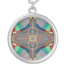 Blue Beige Ladder Fractal Necklaces