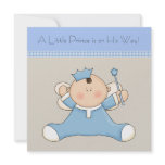 Blue Beige Prince Baby Boy Baby Shower Announcements