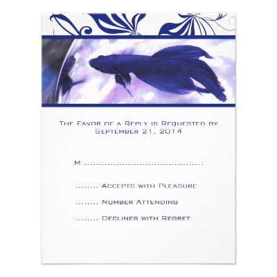 Blue Betta Fish Wedding RSVP card Custom Invite