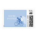 Blue Bicycle Couple Wedding Postage stamp