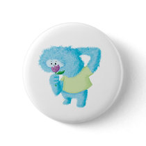 artsprojekt, cute monster, kawaii monster, love monster, furry monster, kawaii creature, furry creature, kawaii flower, cute flower, illustration monster, blue monster, blue fur, st valentines day, valentines day, valentines day monster, funny monster, Button with custom graphic design
