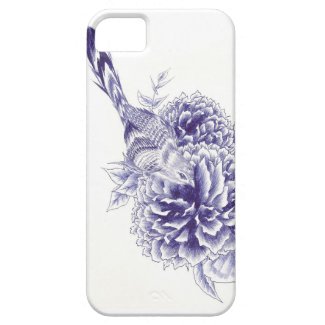 Blue Bird and Peony iPhone 5 Barely There CaseMate Case For iPhone 5/5S