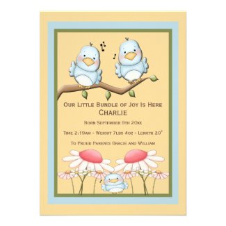 Blue Bird New Baby Custom Invitations