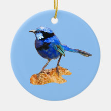 Blue bird of happiness christmas ornament