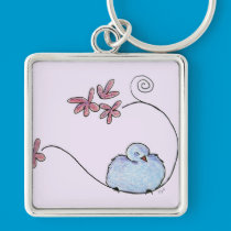 blue bird on a branch keychains