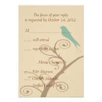 Blue Bird On A Branch Wedding RSVP Response Card