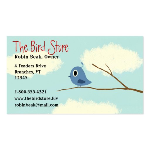 Blue Bird on a Tree Branch with Cloudy Sky Business Cards