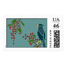 Blue Bird with Berries Postage Stamps