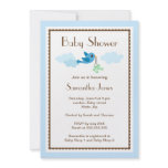 Blue bird with green socks baby shower invitation