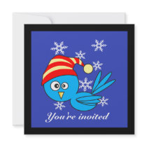 Blue bird with snowflakes invitations