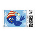 Blue bird with snowflakes postage