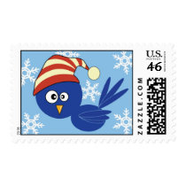 Blue bird with snowflakes postage