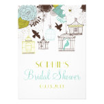 Blue Birdcages & Flowers Bridal Shower Invitations