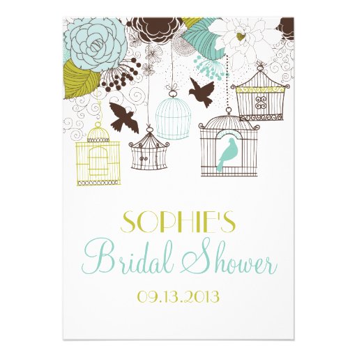 Blue Birdcages & Flowers Bridal Shower Invitations