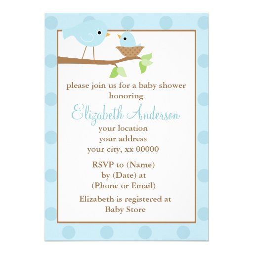Blue Birds in a Nest Baby Shower Personalized Announcement