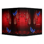 Blue Birds on Red Black Gold Cages 3 Ring Binder