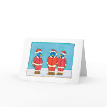 Blue Birds Red Suits fun Christmas holiday santa Greeting Cards