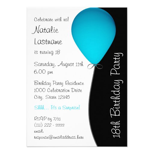 Blue Birthday Balloon Personalized Invite
