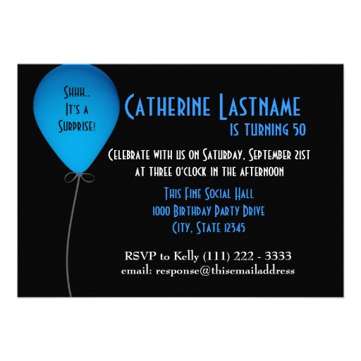 Blue Birthday Balloon with Photo Custom Invites