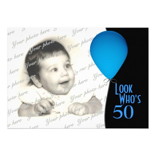 Blue Birthday Balloon with Photo Custom Invites