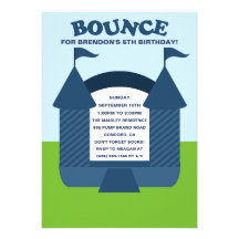 Blue Birthday Bounce Bouncy House Birthday Party Personalized Invitation