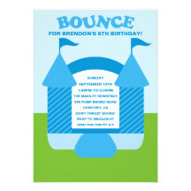 Blue Birthday Bounce Bouncy House Birthday Party Custom Announcement