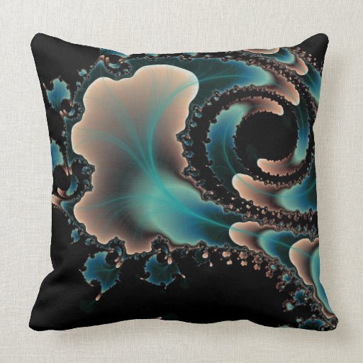 Blue Black and pink fractal art pillow