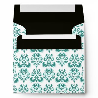 BLUE BLACK AND WHITE DAMASK envelope