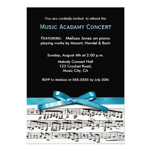 Blue Black and white music recital concert invites