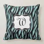 Blue, Black and White Zebra Monogram Cushion Pillow