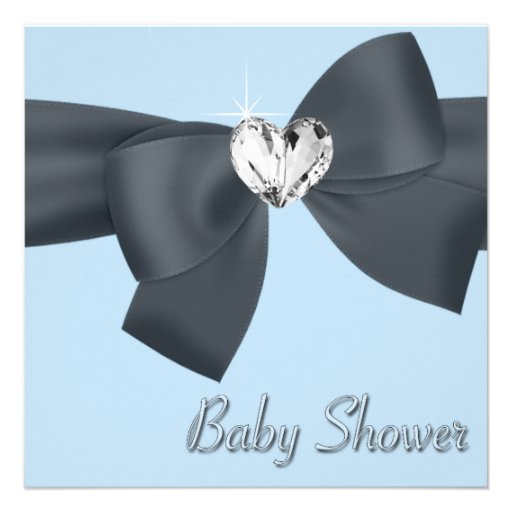 Blue Black Bow Elegant Baby Boy Shower Announcements