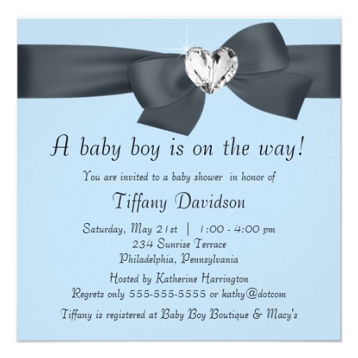 Blue Black Bow Elegant Baby Boy Shower Announcements