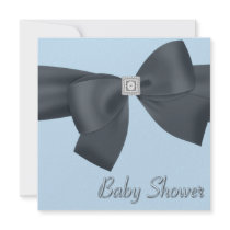 Blue Black Bow Elegant Baby Shower Announcements