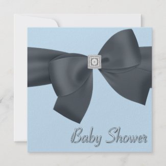 Blue Black Bow Elegant Baby Shower zazzle_invitation