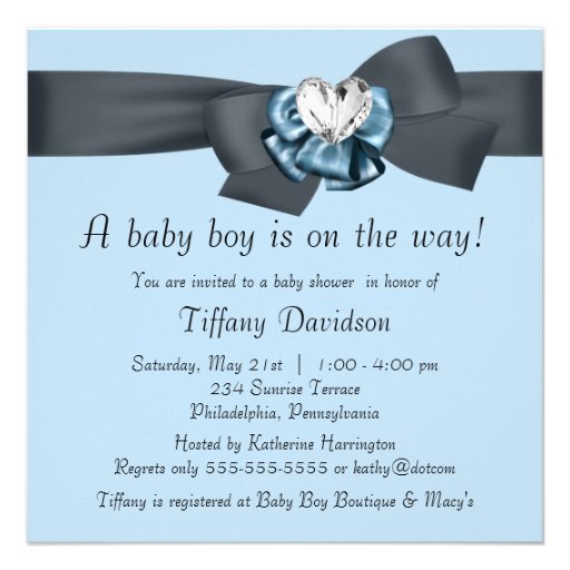 Blue Black Bow Elegant Baby Shower Personalized Invitation