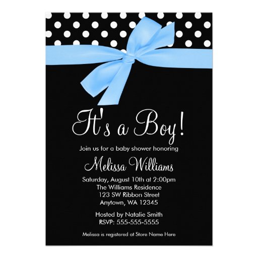 Blue Black Bow Polka Dot Baby Shower Invitations