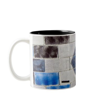 blue black bricks coffee mugs by DonnaGrayson_Photos